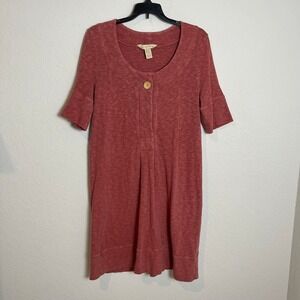 The Territory Ahead Knit Dress Casual Button Front Short Sleeve Red M Minimalist